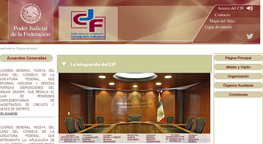 La página web del Consejo de la Judicatura.