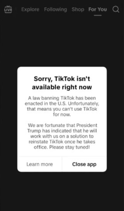 TikTok advierte a usuarios que ya no ​​estará disponible a partir del domingo