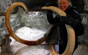 La investigadora Tori Herridge con los restos del mamut