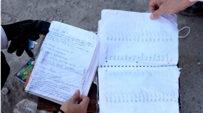 Parte de los apuntes hallados en el Rancho Izaguirre, en Teuchitlán, Jalisco.