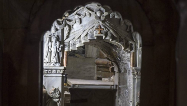 Vista de los trabajos arqueológicos en la tumba de Jesucristo en Jerusalén el 28 de octubre.