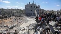 Casas destruidas tras bombardeos israelíes contra la ciudad de Rafa, en el sur de la Franja de Gaza, el 20 de marzo de 2024.