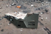Restos de lo que las autoridades militares ucranianas describieron como un dron Shahed-136 de fabricación iraní, que fue derribado en la región ucraniana de Kharkiv.