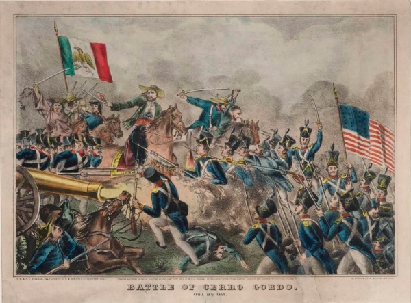 Una litografía de la batalla de Cerro Gordo.