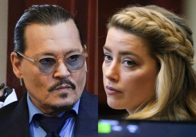 Esta combinación de dos fotos separadas muestra a los actores Johnny Depp, a la izquierda, y Amber Heard en la sala del tribunal para los argumentos finales en el juzgado de circuito del condado de Fairfax en Fairfax, Virginia, el viernes 27 de mayo de 2022. Depp está demandando a Heard después de que ella escribió un artículo de opinión en The Washington Post en 2018 refiriéndose a sí misma como una &quot;figura pública que representa el abuso doméstico&quot;.