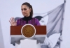 La presidenta Claudia Sheinbaum durante su conferencia matutina en Palacio Nacional, el 20 de febrero de 2025.