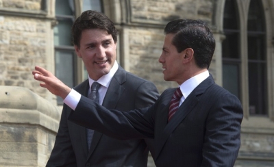 El primer ministro canadiense, Justin Trudeau, y el presidente mexicano, Enrique Peña Nieto, en el Parlamento Hill, en Otawa