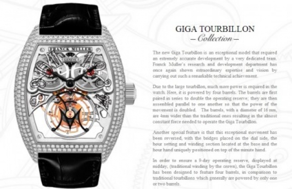 Un reloj de la marca Franck Muller Giga Tourbillon.