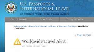 La alerta en el sitio oficial del departamento de Estado de EEUU