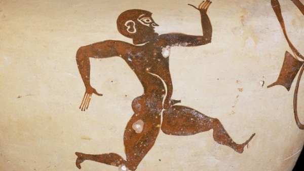 Esta imagen aparece en una ánfora encontrada en Rodas y data del año 500 A.C. 