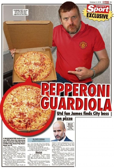 La increíble demanda de un hincha del Manchester United por una pizza con la cara de Guardiola