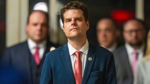 El excongresista Matt Gaetz acompañando al presidente estadounidense Donald Trump en el Tribunal Penal de Manhattan. Nueva York, 16 de mayo de 2024.