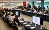 Los senadores previo al arranque de la primera reunión ordinaria de las comisiones de Puntos Constitucionales y Estudios Legislativos en la sede de la Cámara alta, en la Ciudad de México, el 8 de septiembre de 2024.