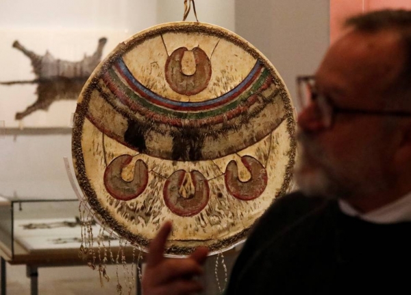 El chimalli de Chapultepec, durante la exhibición en México.