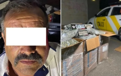 Detienen a taxista que circulaba en Guadalajara con 80 kilos de marihuana