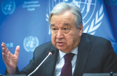 El secretario general de las Naciones Unidas, Antonio Guterres, habla en una conferencia de prensa en la sede de la ONU en la ciudad de Nueva York.