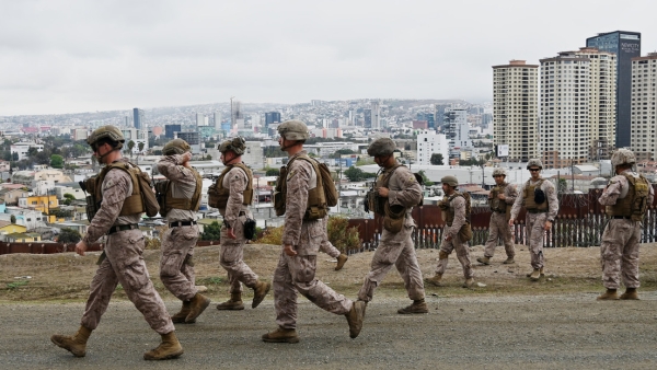 Cuerpo de Marines de EE.UU. patrullando la zona fronteriza entre EE.UU. y México. San Diego, California, 7 de febrero de 2025.