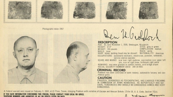 Benjamin Hoskins Paddock fue un ladrón de bancos que escapó de la prisión y estaba en la lista de los más buscados del FBI.